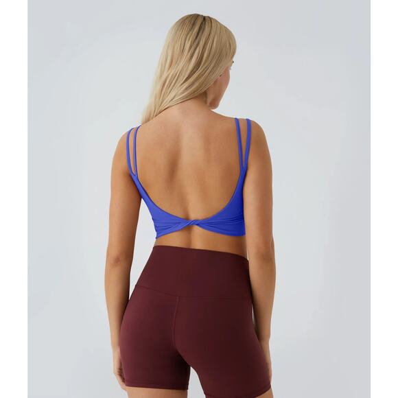 Halara Double Straps Backless Twisted Cropped Yoga Pilates Tank Top Night Sky S - Picture 2 of 6